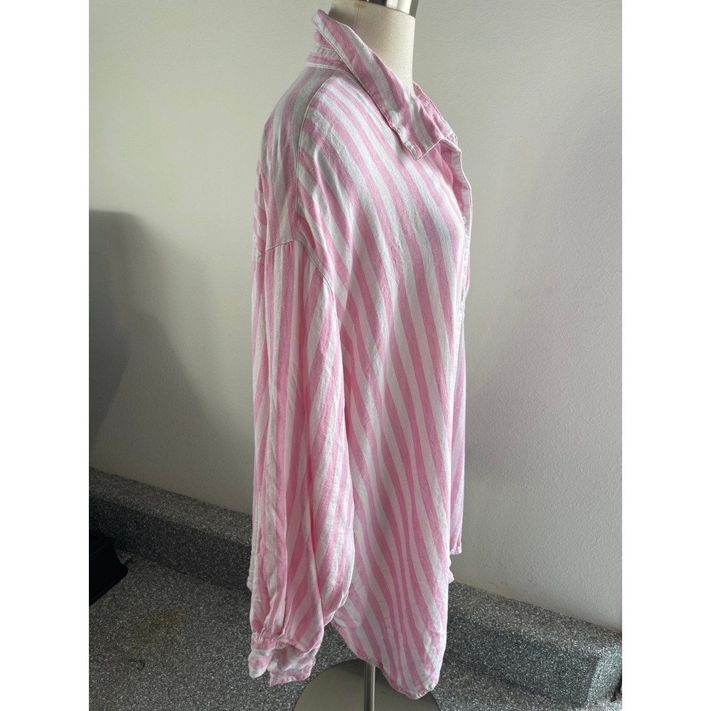 Old Navy Womens Plus 3X Boyfriend Shirt Pink White Striped Linen Blend Button Up - Picture 6 of 8